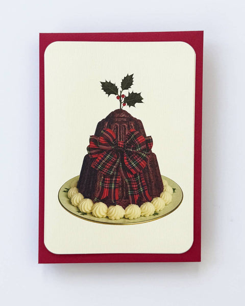 Tartan Bow Plum Pudding Greeting Card