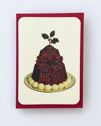 Tartan Bow Plum Pudding Greeting Card