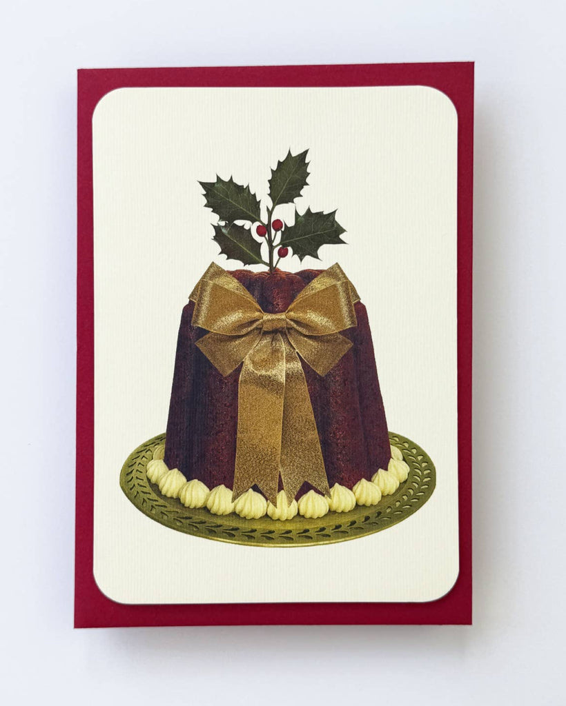 Gold Bow Plum Pudding Greeting Card