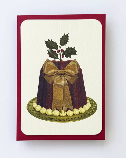 Gold Bow Plum Pudding Greeting Card