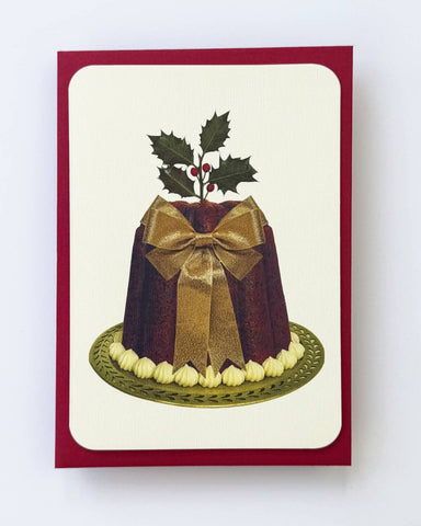 Gold Bow Plum Pudding Greeting Card