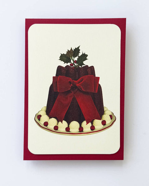 Velvet Bow Plum Pudding Greeting Card