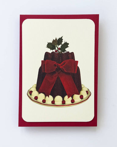 Velvet Bow Plum Pudding Greeting Card