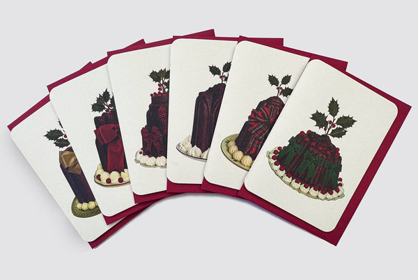 Christmas Plum Puddings: Set of 6 Greetings Cards