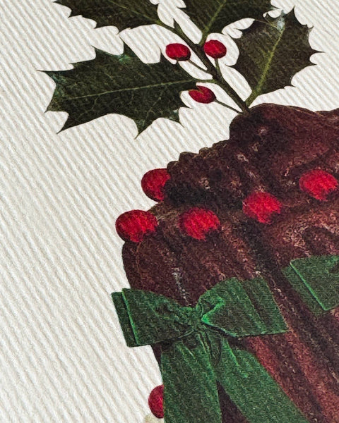 Green Bows Plum Pudding Greeting Card