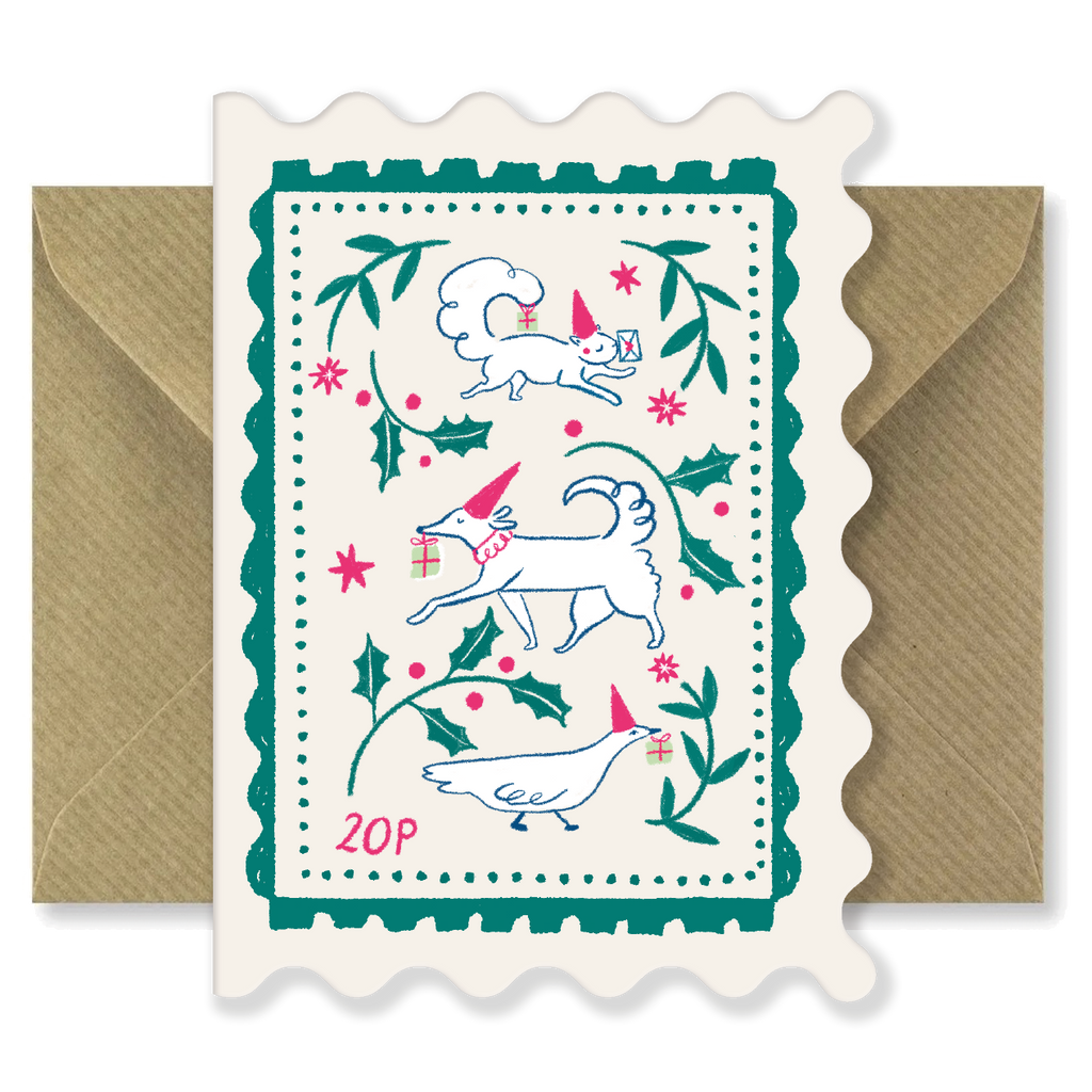 Little Helpers Stamp, Scalloped Christmas Card