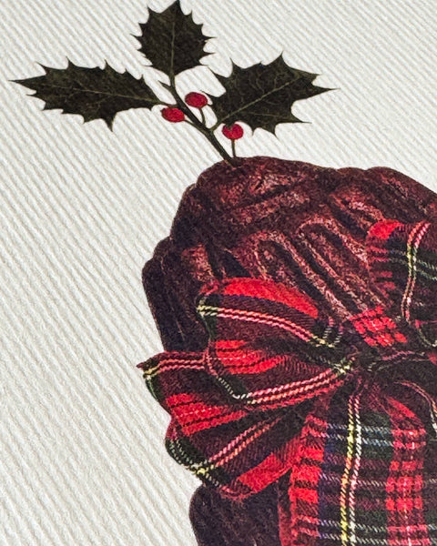 Tartan Bow Plum Pudding Greeting Card