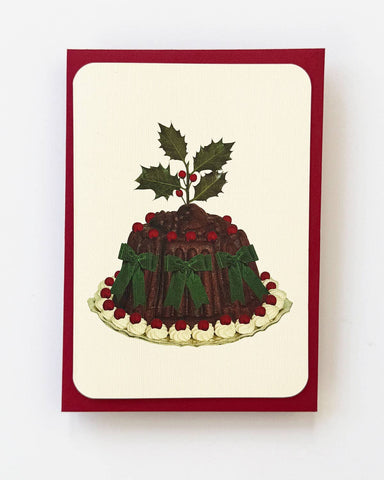 Green Bows Plum Pudding Greeting Card