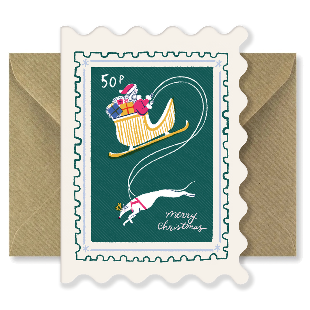 Sled Stamp, Scalloped Christmas Card