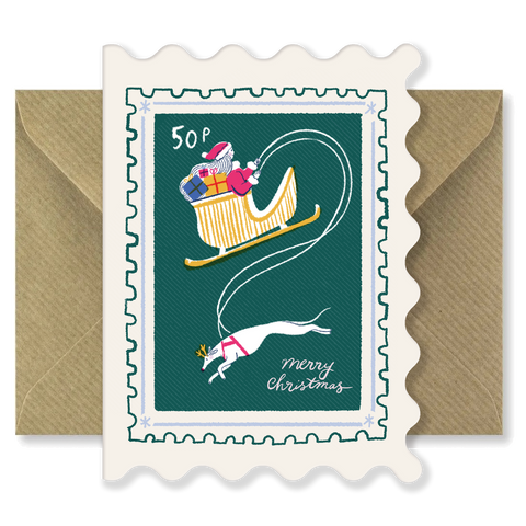 Sled Stamp, Scalloped Christmas Card