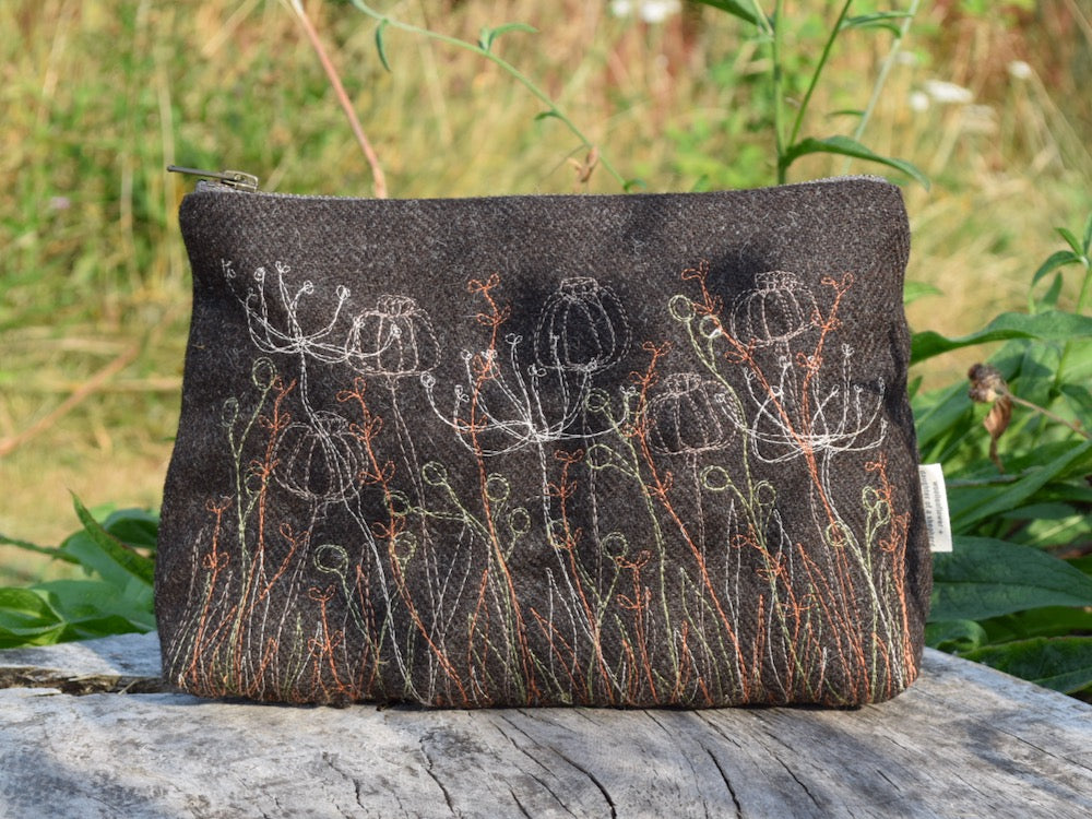 Embroidered Tweed Pouch
